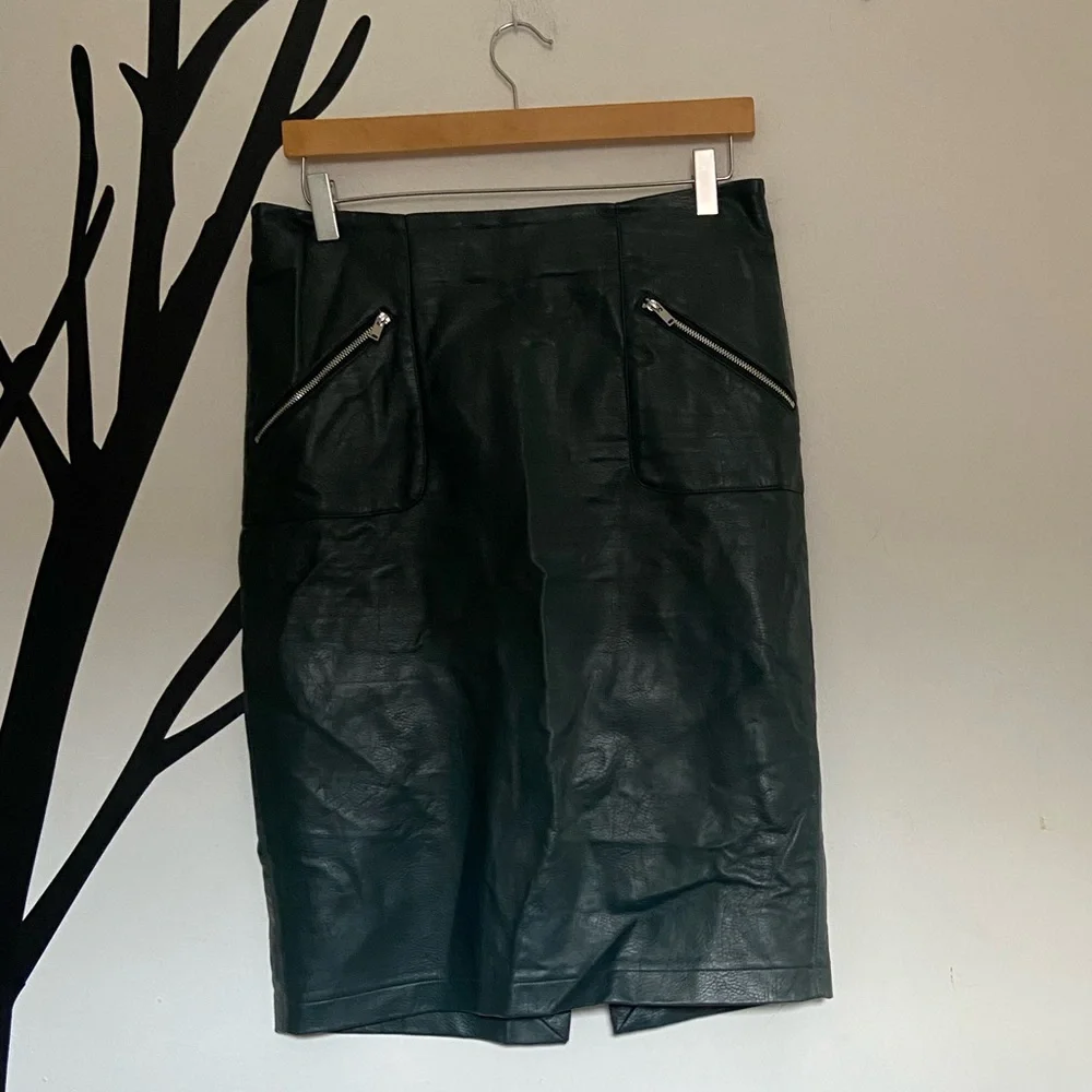Catherine Malandrino faux / vegan emerald teal green leather pencil skirt